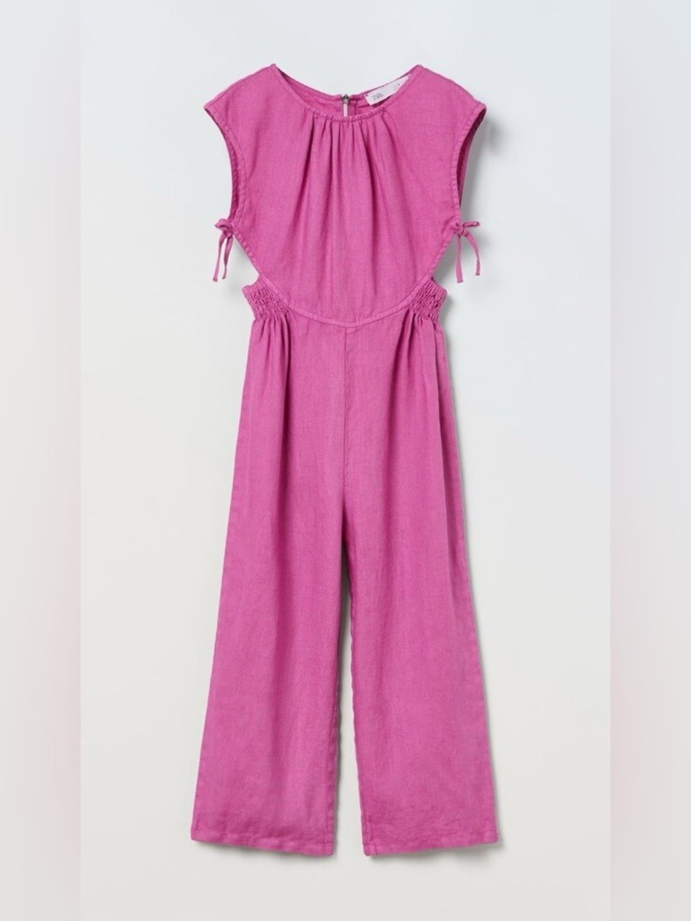 Zara Girls' linen cut out bow Pink jumpsuit sz 6
